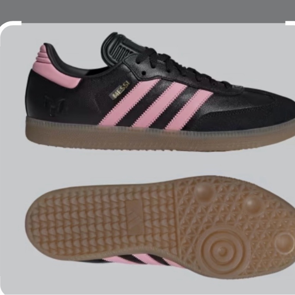 Adidas Men's Black with Pink Striped Messi Sneaker